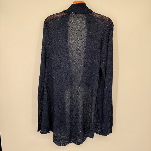 Boston Proper Navy Open-FrontSequin Knit Cardigan size XL Womens Sweater - Picture 4 of 12